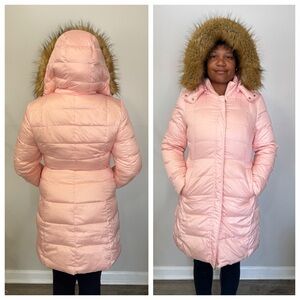 Kate Spade Light Pink Down Puffer Coat w/ Faux Fur Hood - Large